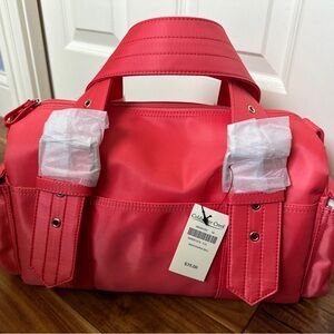 Coldwater Creek Mini Duffle Large Purse 16x6x8 New w/ tags Geranium/Pink Vinyl